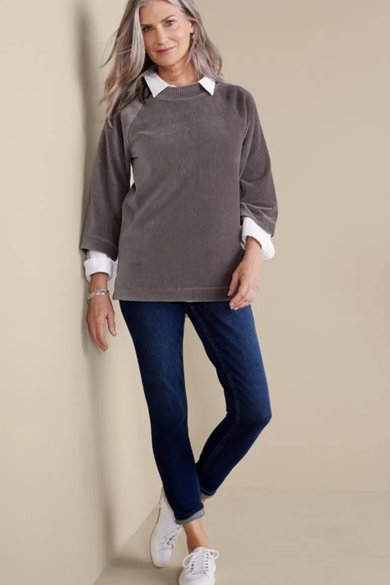 Suéter acanalado Samina de Tops Soft Surroundings - Gris costero abrigado para looks casuales