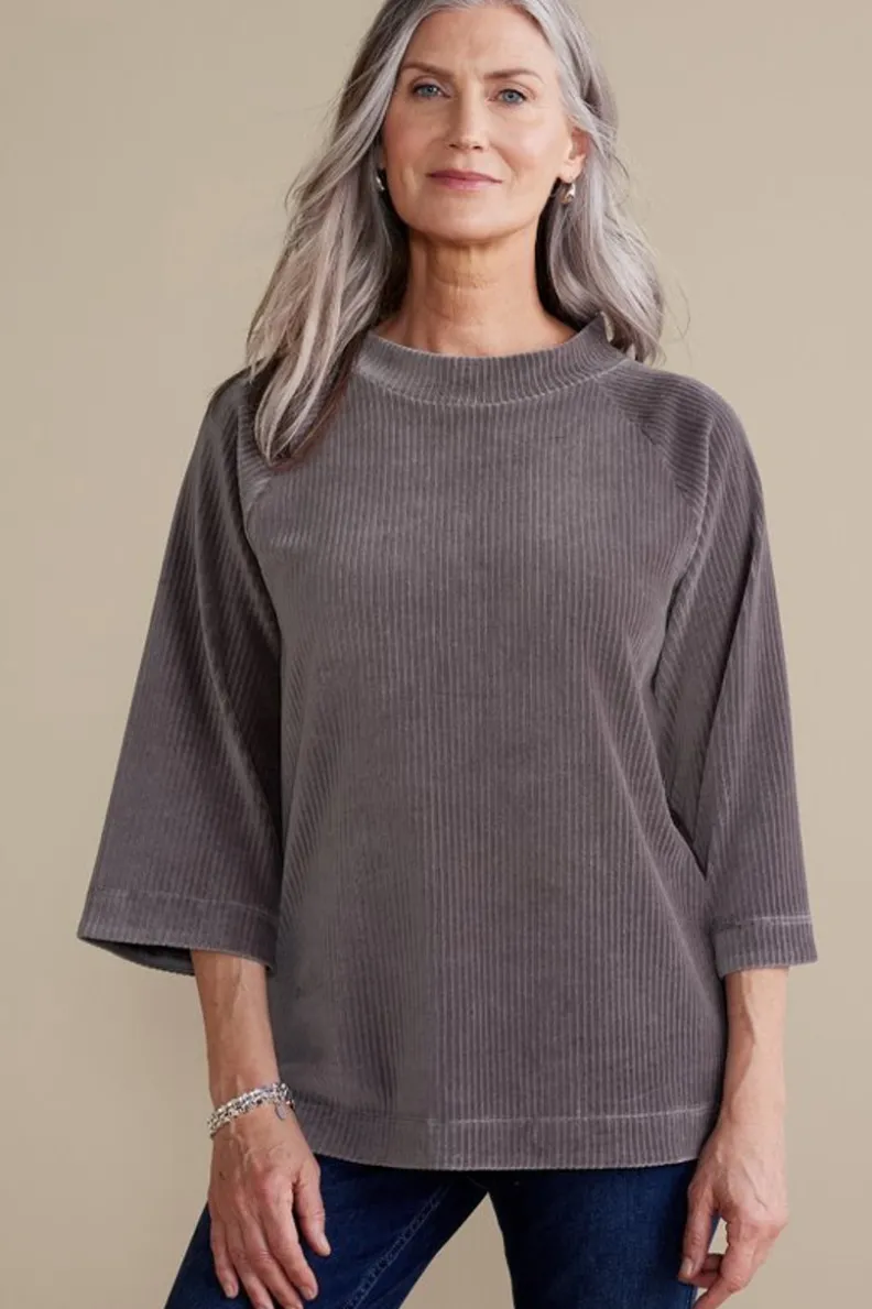 Suéter acanalado Samina de Tops Soft Surroundings - Gris costero abrigado para looks casuales