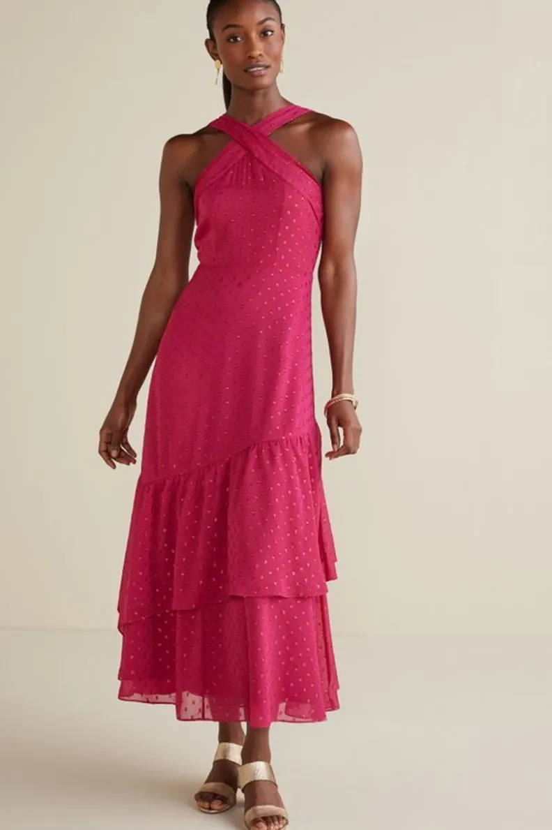 Vestido Largo Sanna con Destellos Nocturnos - SoftSurroundings en Tono Granate Otoñal