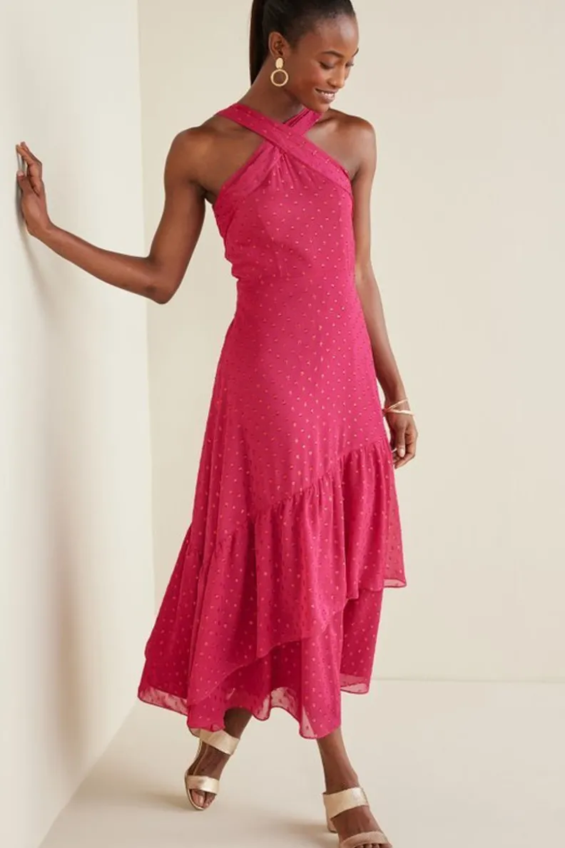 Vestido Largo Sanna con Destellos Nocturnos - SoftSurroundings en Tono Granate Otoñal