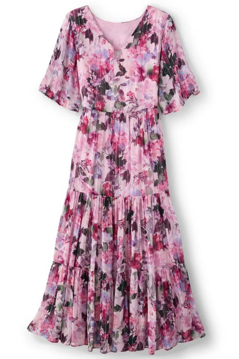 Vestido Largo Santhia con Estampado Botánico - Diseño Floral Provenzal de Soft Surroundings, Talle Maxi con Detalles Fluyentes para Temporada Estival