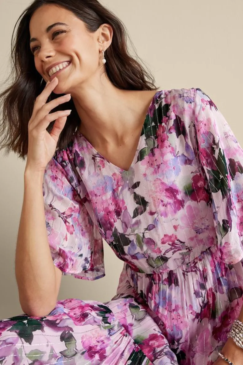 Vestido Largo Santhia con Estampado Botánico - Diseño Floral Provenzal de Soft Surroundings, Talle Maxi con Detalles Fluyentes para Temporada Estival