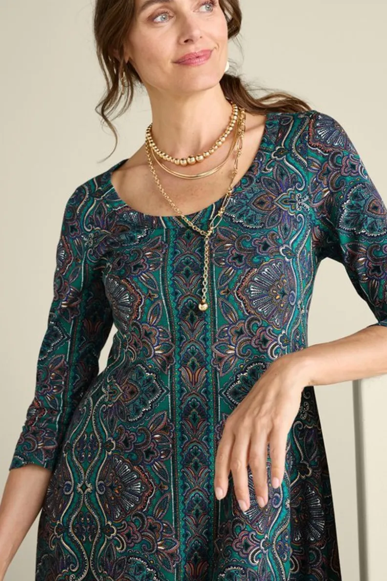 Vestido Casual Santiago con Mangas Tres Cuartos - Elegancia Cómoda de Entornos Suaves para Primavera-Verano