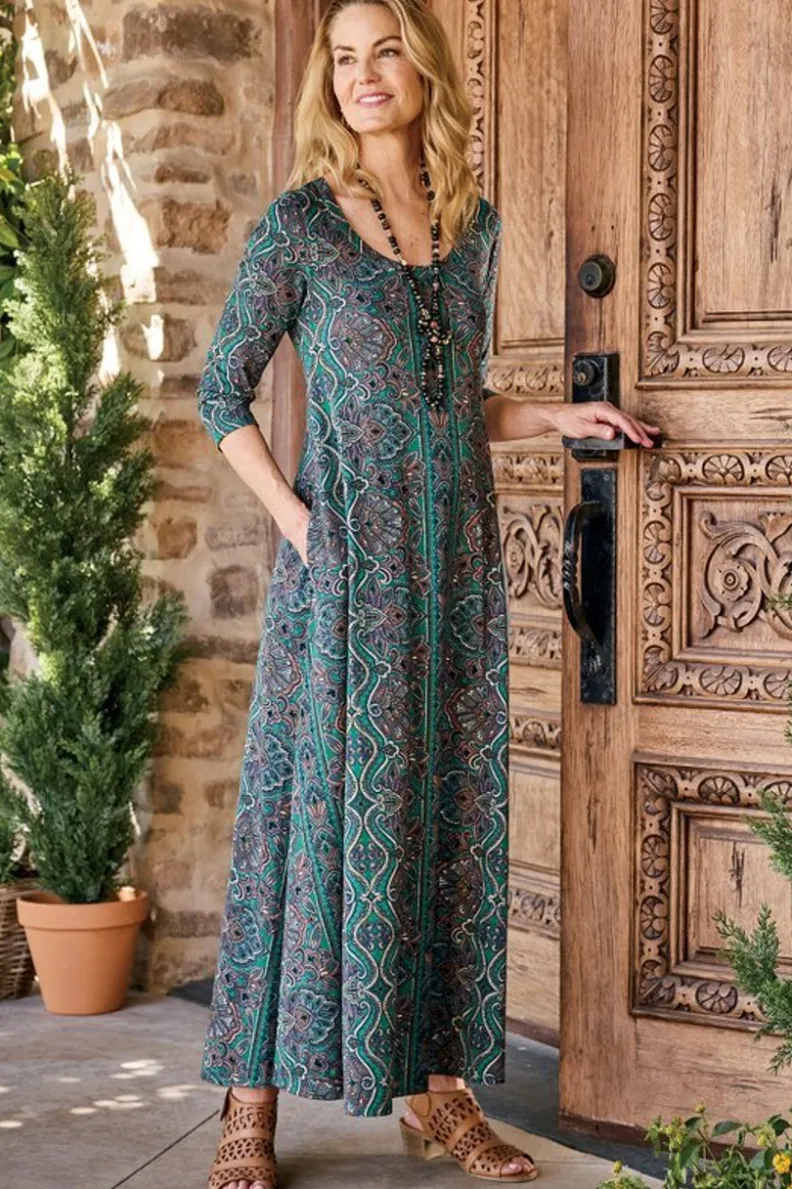 Vestido Casual Santiago con Mangas Tres Cuartos - Elegancia Cómoda de Entornos Suaves para Primavera-Verano