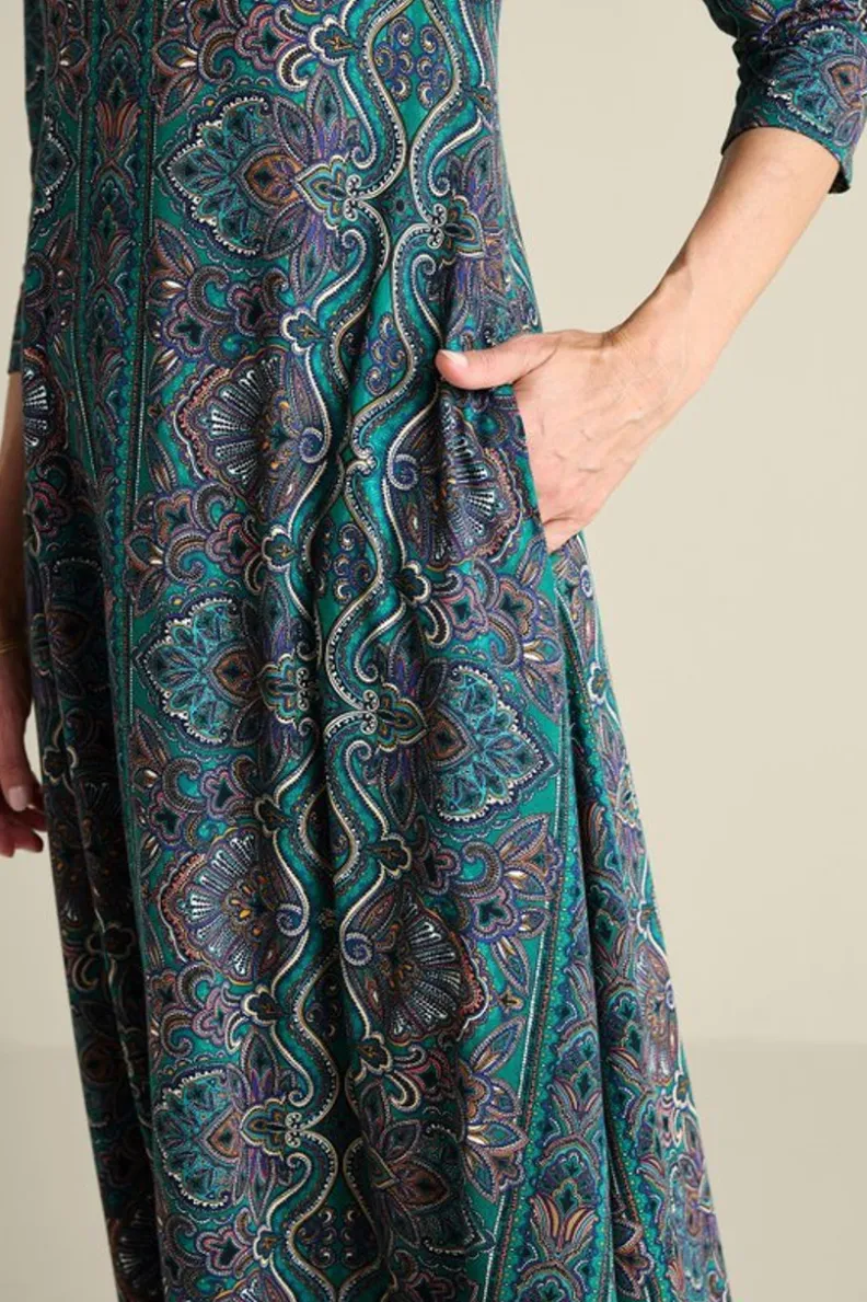 Vestido Casual Santiago con Mangas Tres Cuartos - Elegancia Cómoda de Entornos Suaves para Primavera-Verano