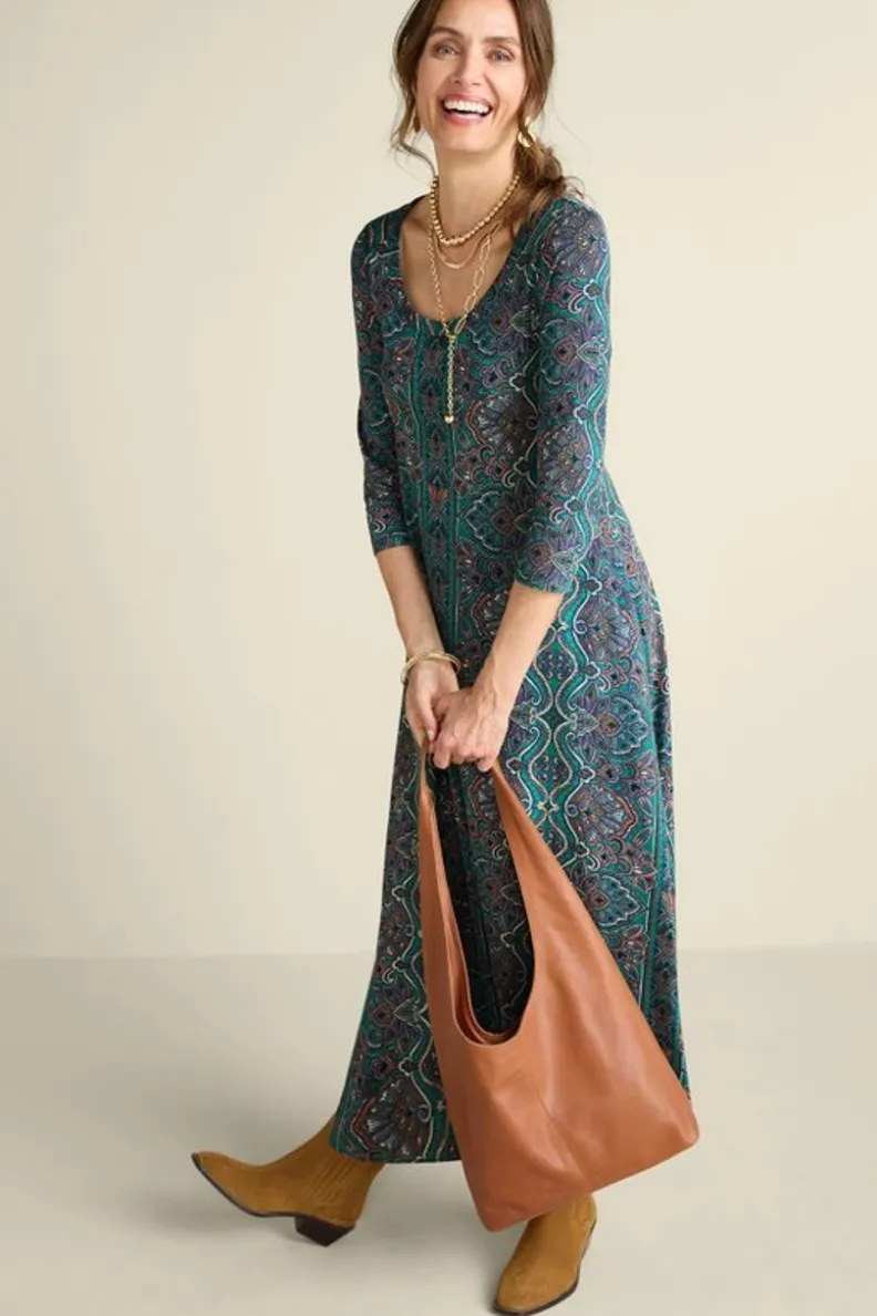 Vestido Casual Santiago con Mangas Tres Cuartos - Elegancia Cómoda de Entornos Suaves para Primavera-Verano