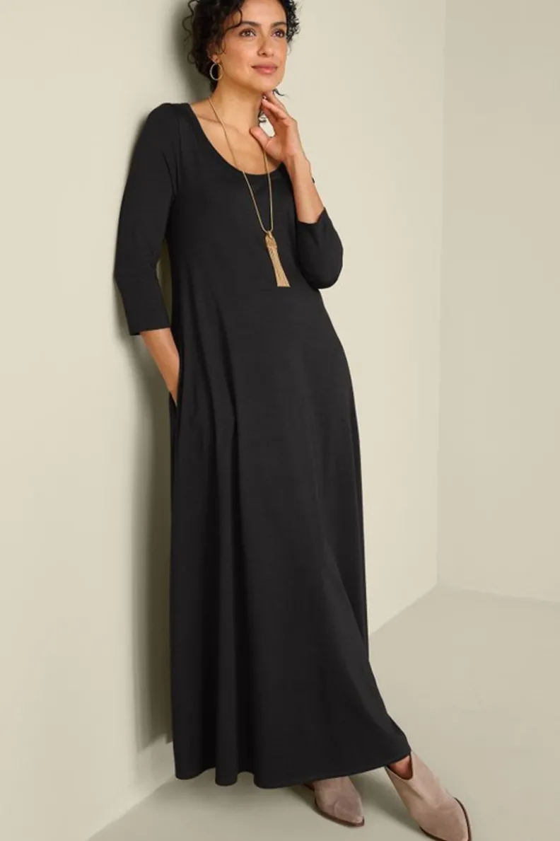 Vestido Casual Santiago con Mangas Tres Cuartos - Elegancia Cómoda de Entornos Suaves para Primavera-Verano