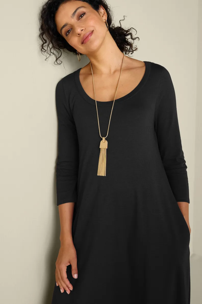 Vestido Casual Santiago con Mangas Tres Cuartos - Elegancia Cómoda de Entornos Suaves para Primavera-Verano