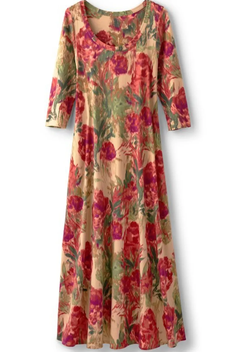 Vestido Casual Santiago con Mangas Tres Cuartos - Elegancia Cómoda de Entornos Suaves para Primavera-Verano