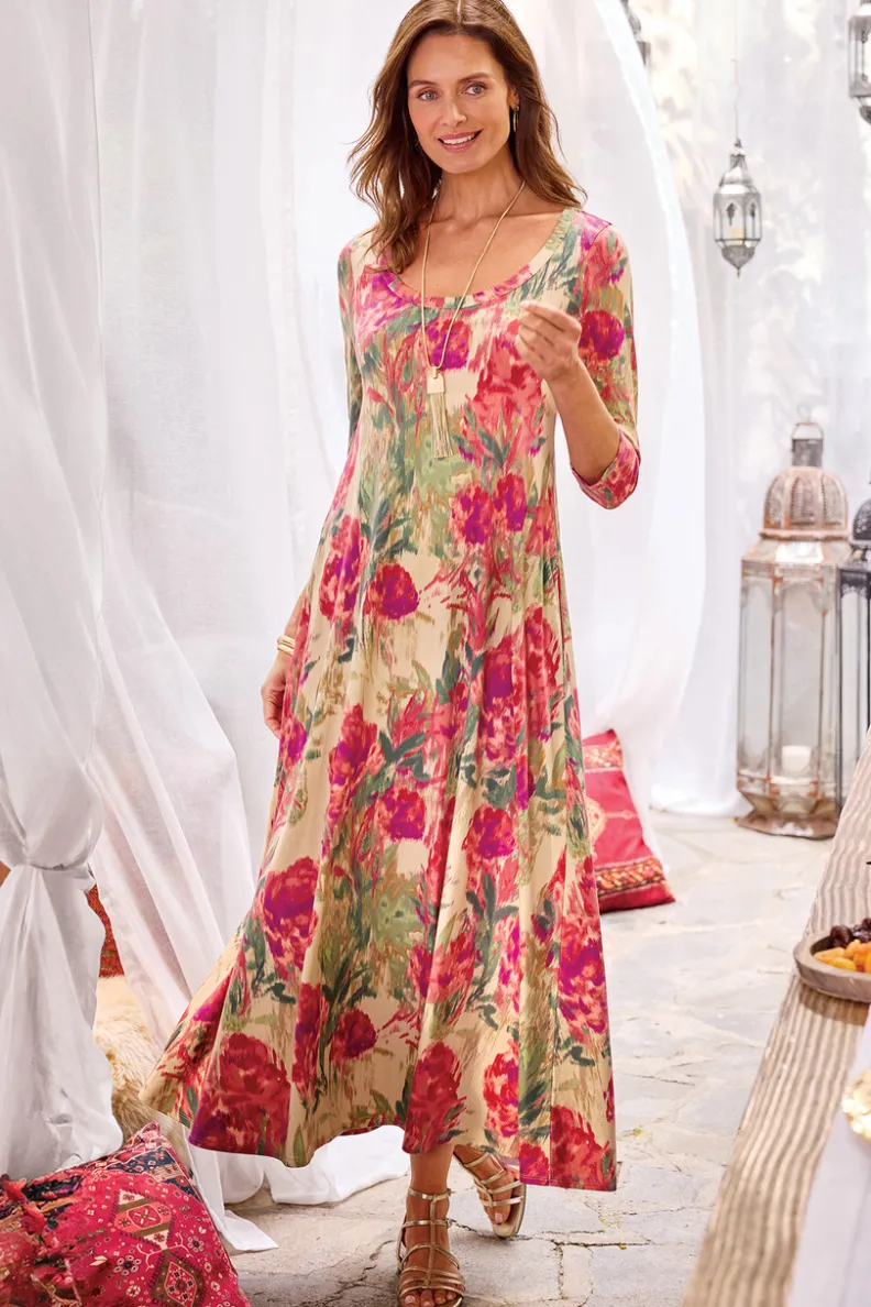 Vestido Casual Santiago con Mangas Tres Cuartos - Elegancia Cómoda de Entornos Suaves para Primavera-Verano