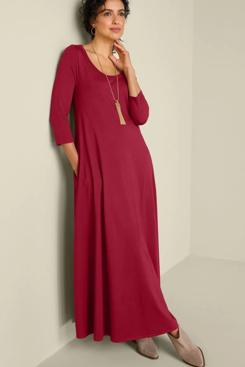 Vestido Casual Santiago con Mangas Tres Cuartos - Elegancia Cómoda de Entornos Suaves para Primavera-Verano