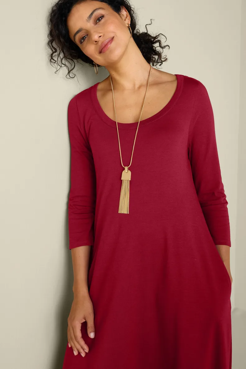 Vestido Casual Santiago con Mangas Tres Cuartos - Elegancia Cómoda de Entornos Suaves para Primavera-Verano
