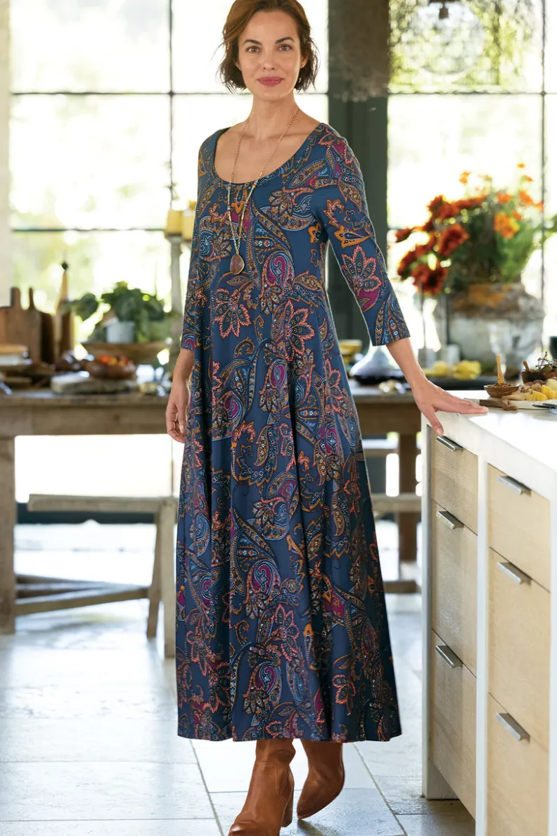 Vestido Casual Santiago con Mangas Tres Cuartos - Elegancia Cómoda de Entornos Suaves para Primavera-Verano