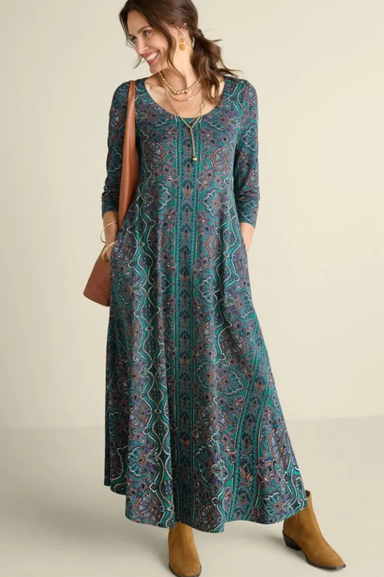 Vestido Casual Santiago con Mangas Tres Cuartos - Elegancia Cómoda de Entornos Suaves para Primavera-Verano