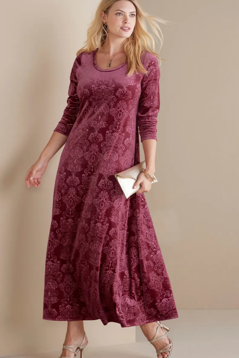 Vestido Santiago en terciopelo estampado - Elegancia suave para ocasiones especiales | Colección Soft Surroundings Otoño/Invierno