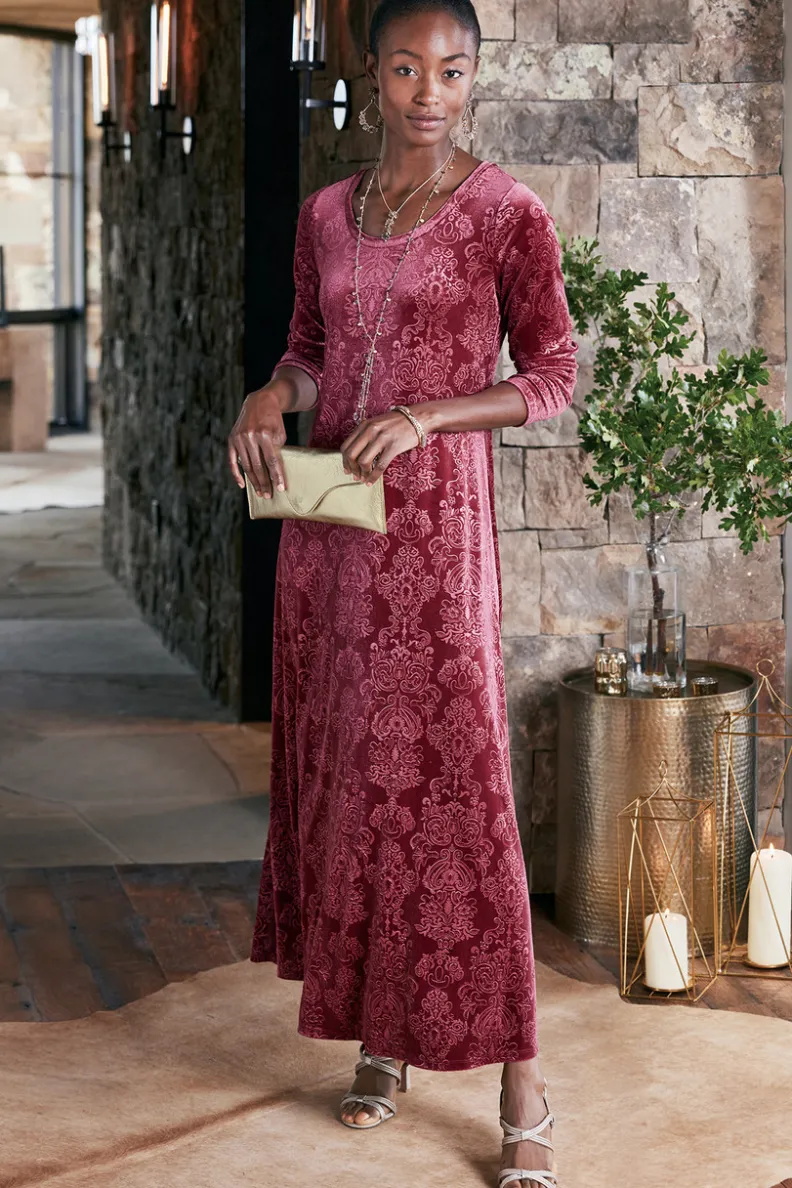 Vestido Santiago en terciopelo estampado - Elegancia suave para ocasiones especiales | Colección Soft Surroundings Otoño/Invierno