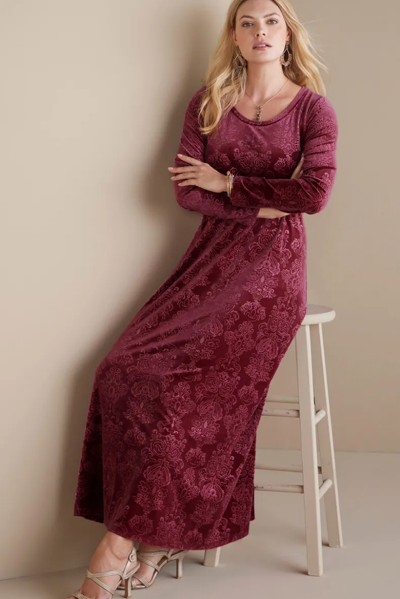 Vestido Santiago en terciopelo estampado - Elegancia suave para ocasiones especiales | Colección Soft Surroundings Otoño/Invierno