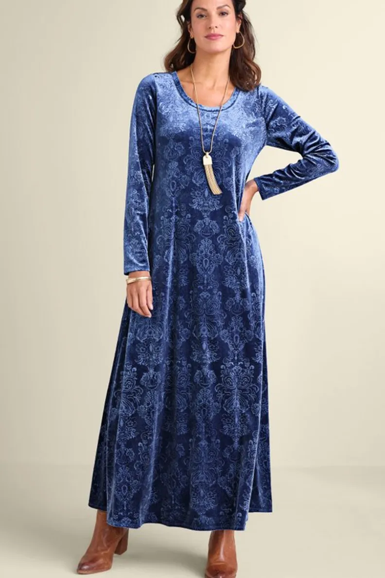 Vestido Santiago en terciopelo estampado - Elegancia suave para ocasiones especiales | Colección Soft Surroundings Otoño/Invierno