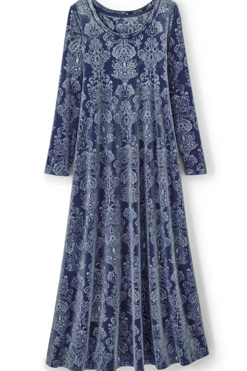 Vestido Santiago en terciopelo estampado - Elegancia suave para ocasiones especiales | Colección Soft Surroundings Otoño/Invierno