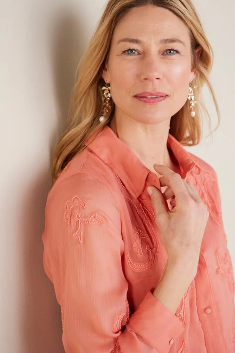 Túnica Savannah con detalles artesanales - Coral Ahumado | Diseño elegante de SoftSurroundings