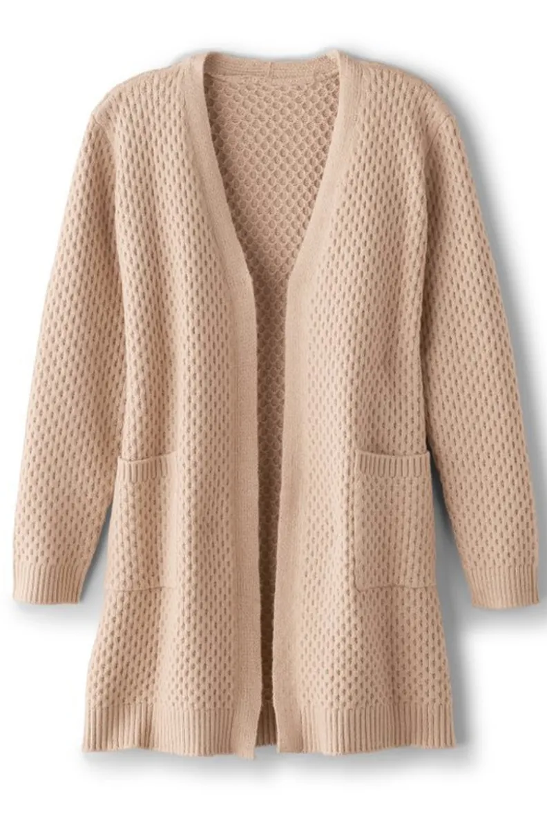 Cárdigan largo Scarlett en tono arena multicolor - Abrigo ligero de punto suave | Colección de suéteres y cardigans elegantes por Soft Surroundings