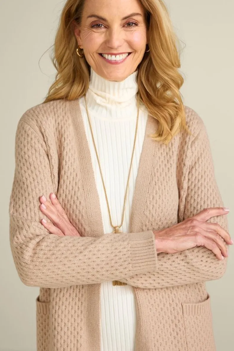 Cárdigan largo Scarlett en tono arena multicolor - Abrigo ligero de punto suave | Colección de suéteres y cardigans elegantes por Soft Surroundings