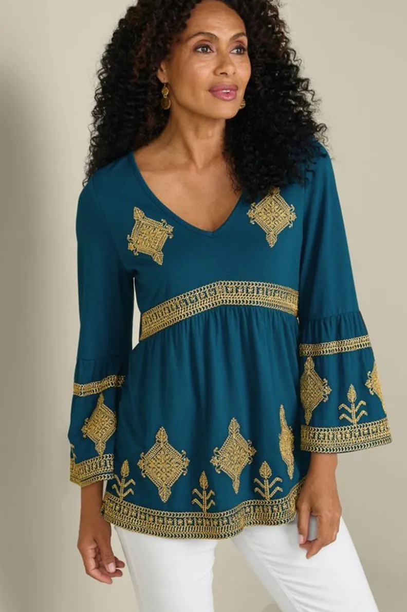Blusa Setara de Soft Surroundings con Mangas 3/4 en Azul Marroquí - Elegancia y Suavidad