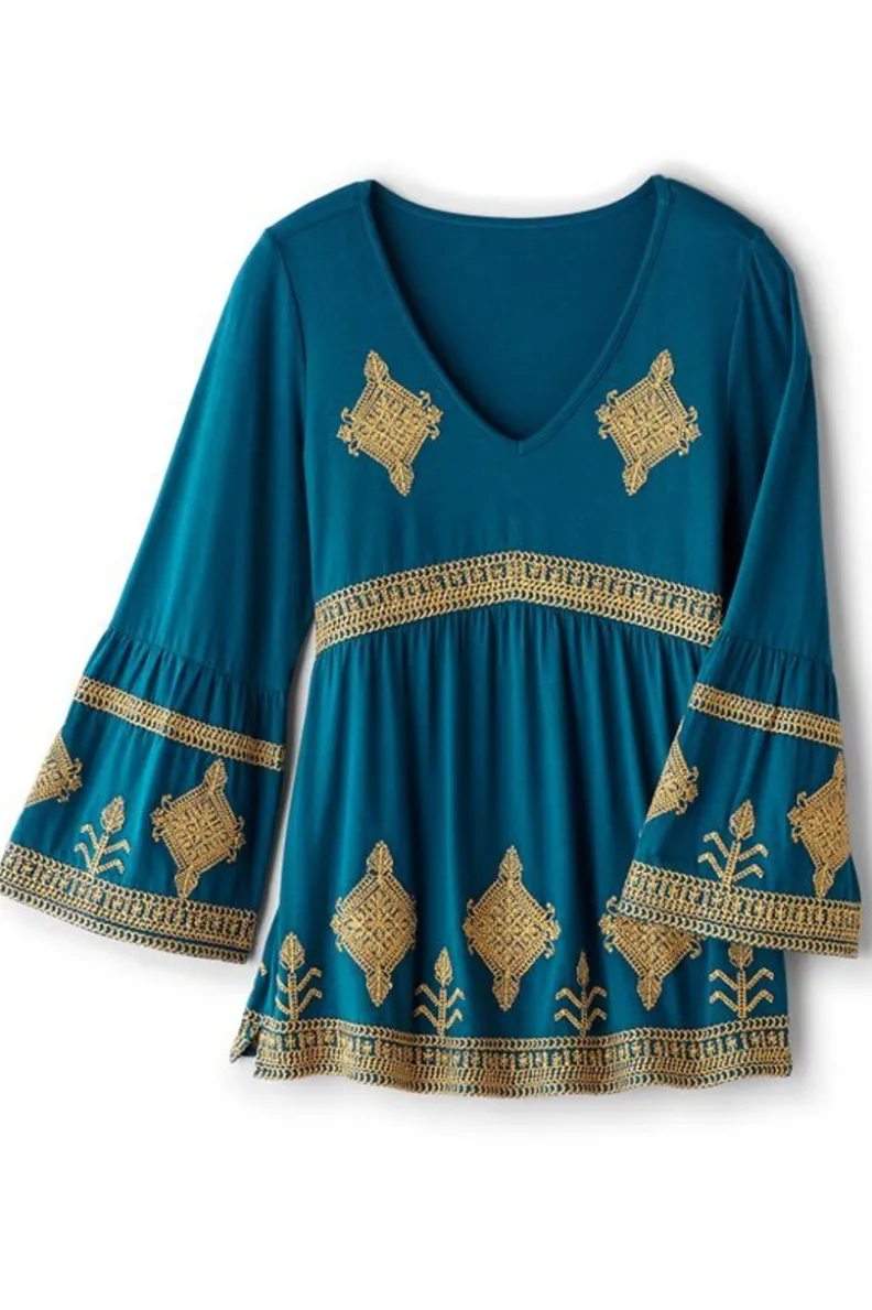Blusa Setara de Soft Surroundings con Mangas 3/4 en Azul Marroquí - Elegancia y Suavidad
