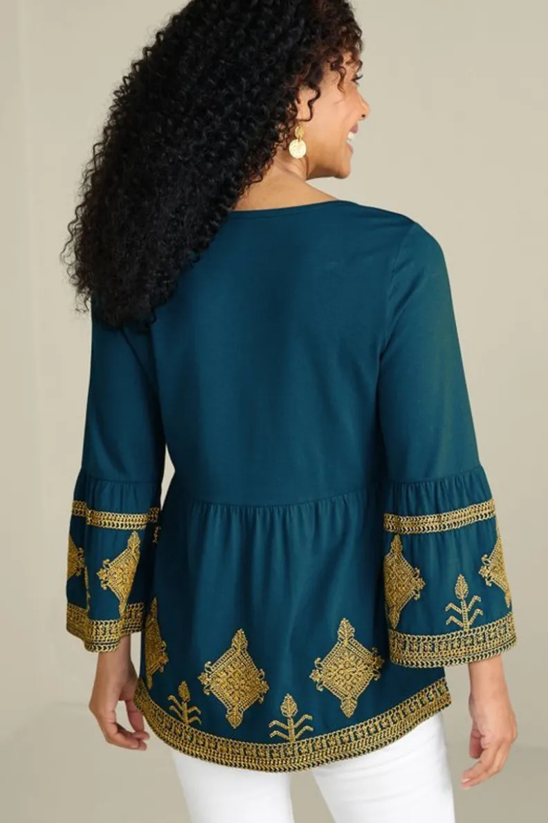 Blusa Setara de Soft Surroundings con Mangas 3/4 en Azul Marroquí - Elegancia y Suavidad