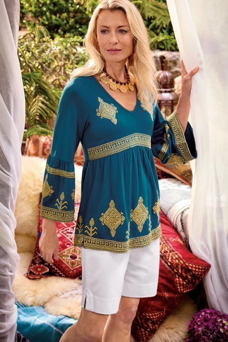 Blusa Setara de Soft Surroundings con Mangas 3/4 en Azul Marroquí - Elegancia y Suavidad