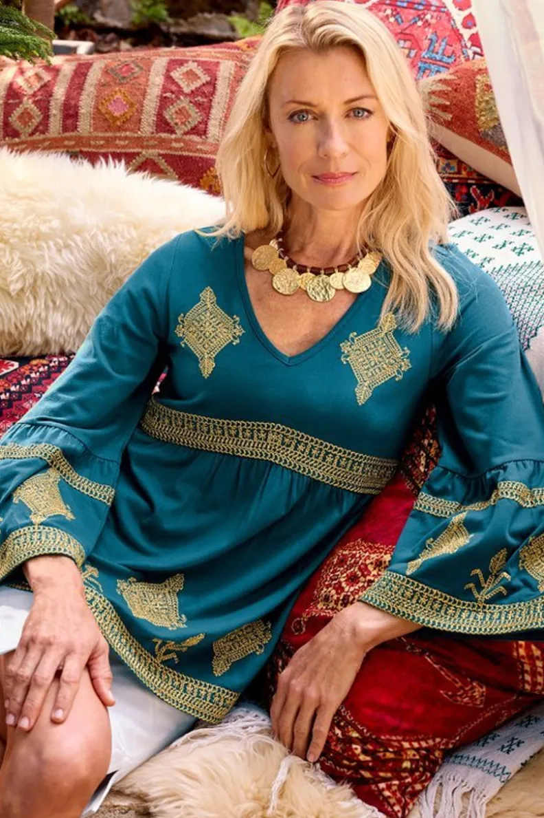 Blusa Setara de Soft Surroundings con Mangas 3/4 en Azul Marroquí - Elegancia y Suavidad