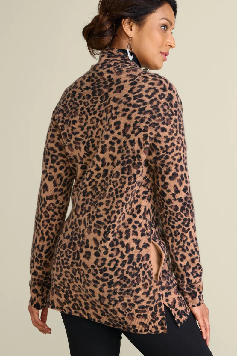 Soft Surroundings - Cárdigan Sibyl en Cachemira Estampado Leopardo Elegante, Lujo Suave para Tops y Abrigos Versátiles