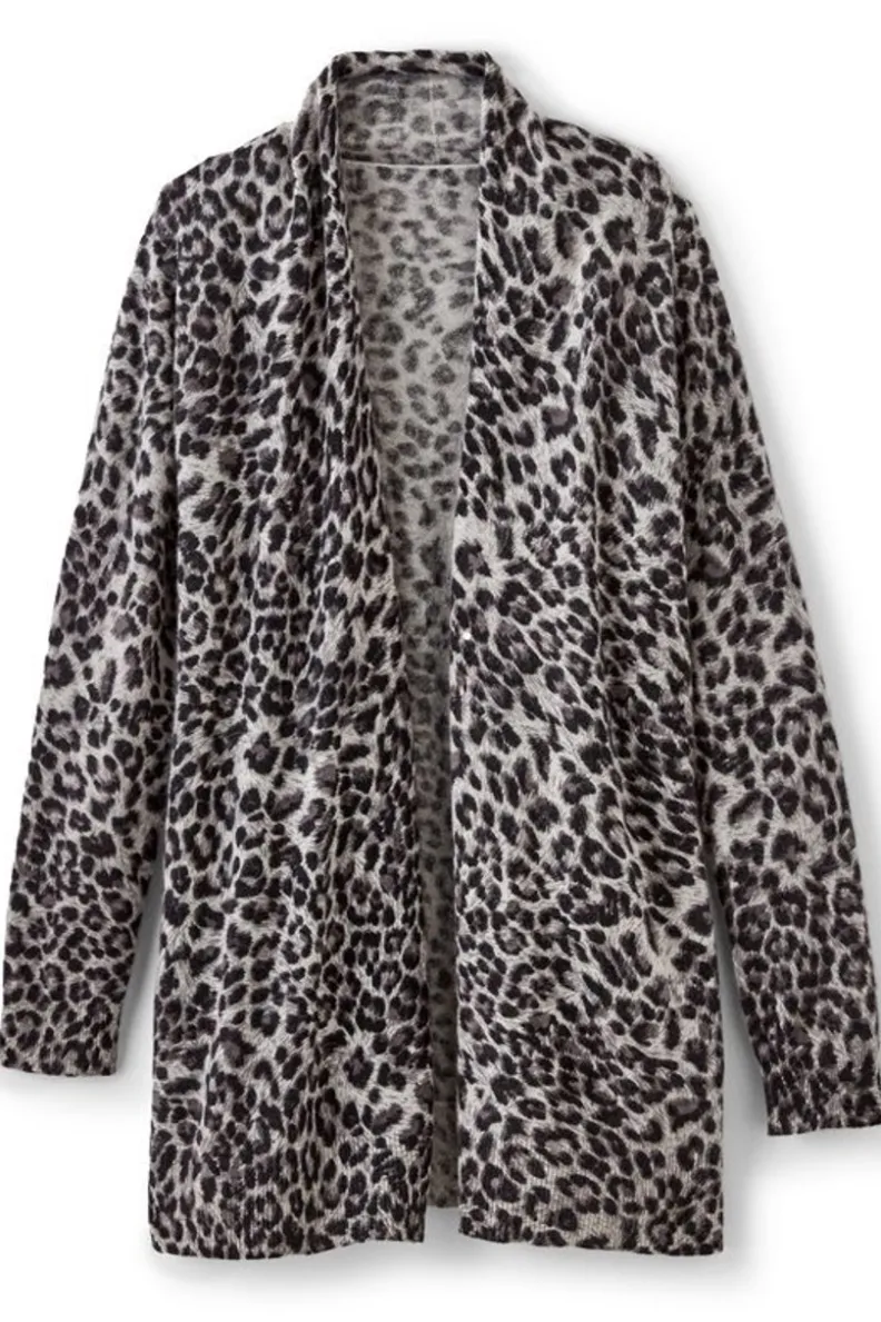 Soft Surroundings - Cárdigan Sibyl en Cachemira Estampado Leopardo Elegante, Lujo Suave para Tops y Abrigos Versátiles