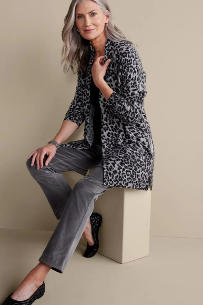 Soft Surroundings - Cárdigan Sibyl en Cachemira Estampado Leopardo Elegante, Lujo Suave para Tops y Abrigos Versátiles