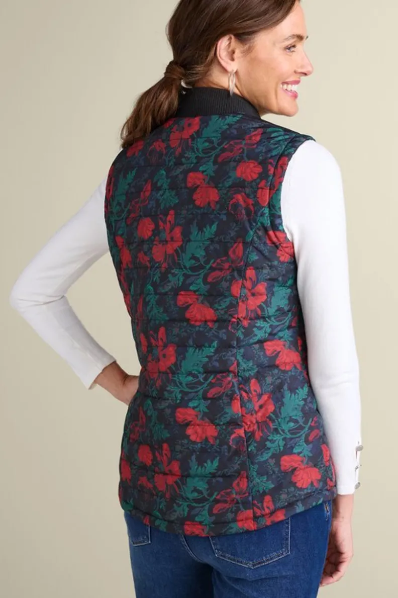 Chaleco Reversible Sienna de Soft Surroundings - Abrigo Acolchado en Dos Tonalidades: Flores Salvajes y Negro Envejecido
