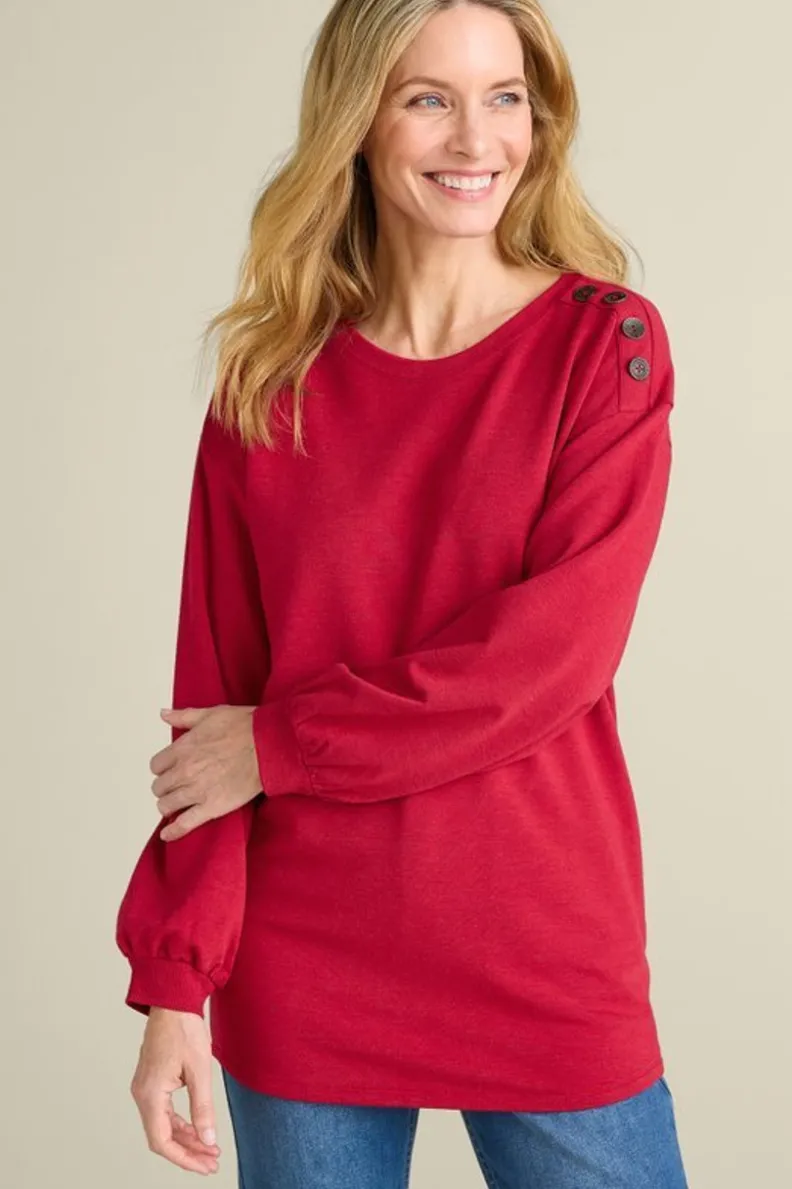 Blusa Relax de Túnica Suave con Botones en Hombros - Tono Malva Cenizo Acogedor