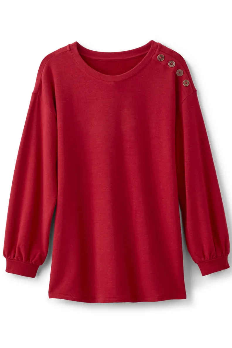 Blusa Relax de Túnica Suave con Botones en Hombros - Tono Malva Cenizo Acogedor