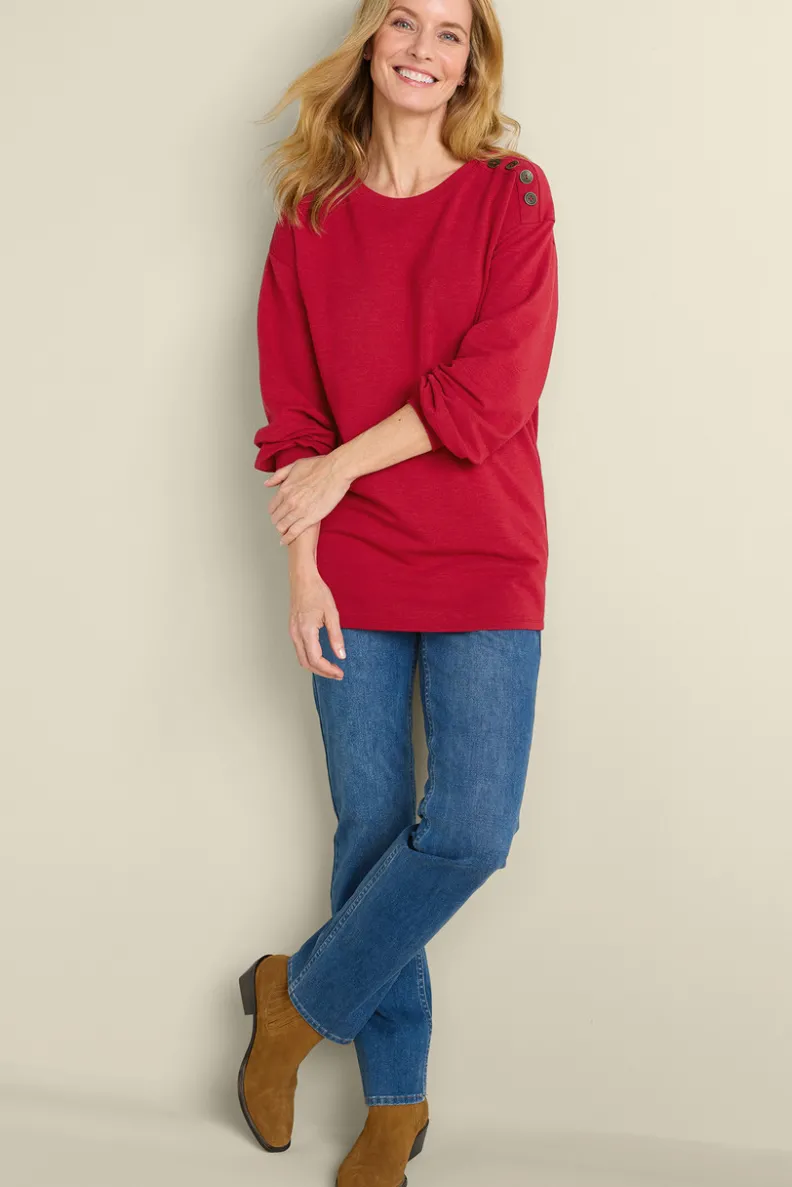Blusa Relax de Túnica Suave con Botones en Hombros - Tono Malva Cenizo Acogedor