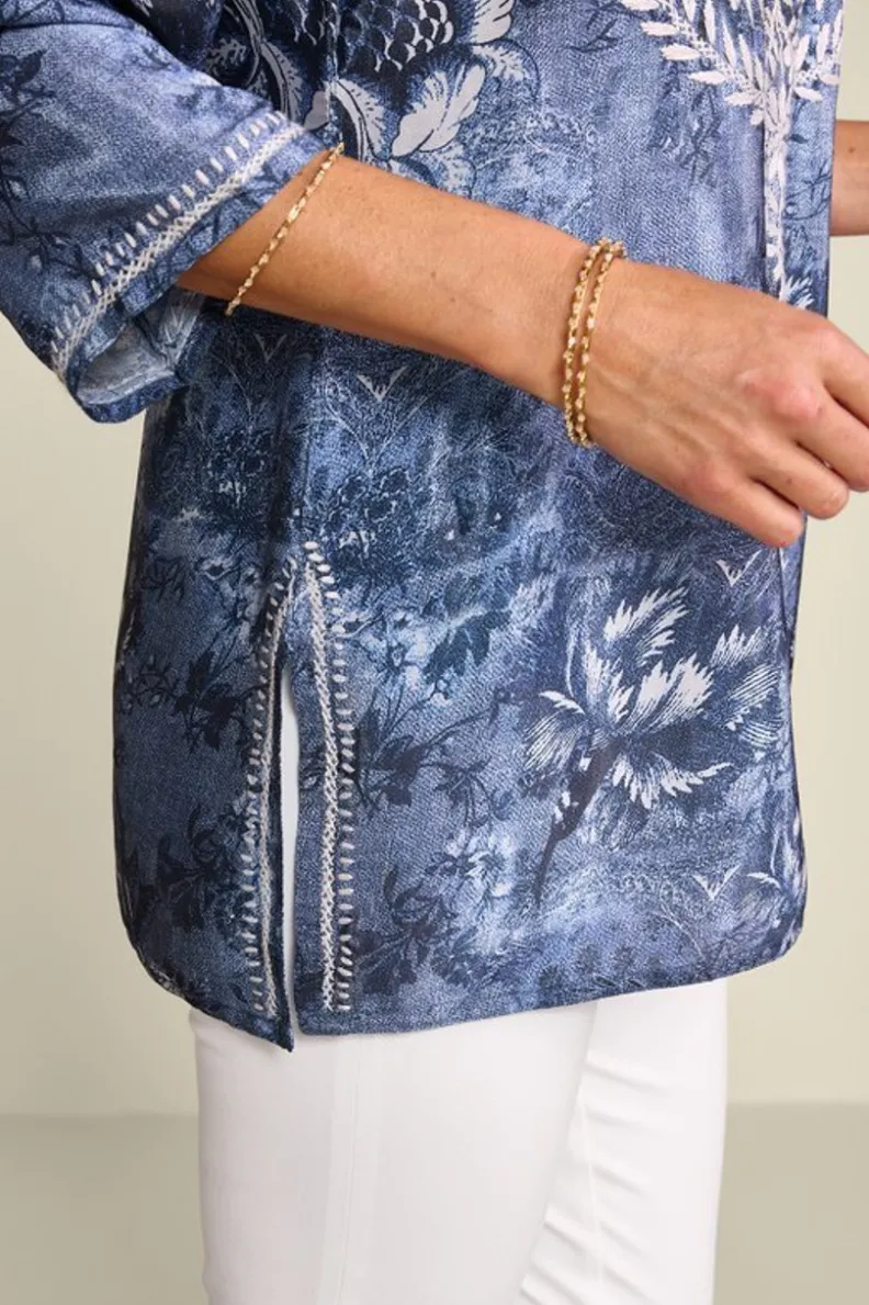 Túnica Bordada Silvia en Azul Multicolor - Conjuntos Cómodos con Estilo Único de Soft Surroundings