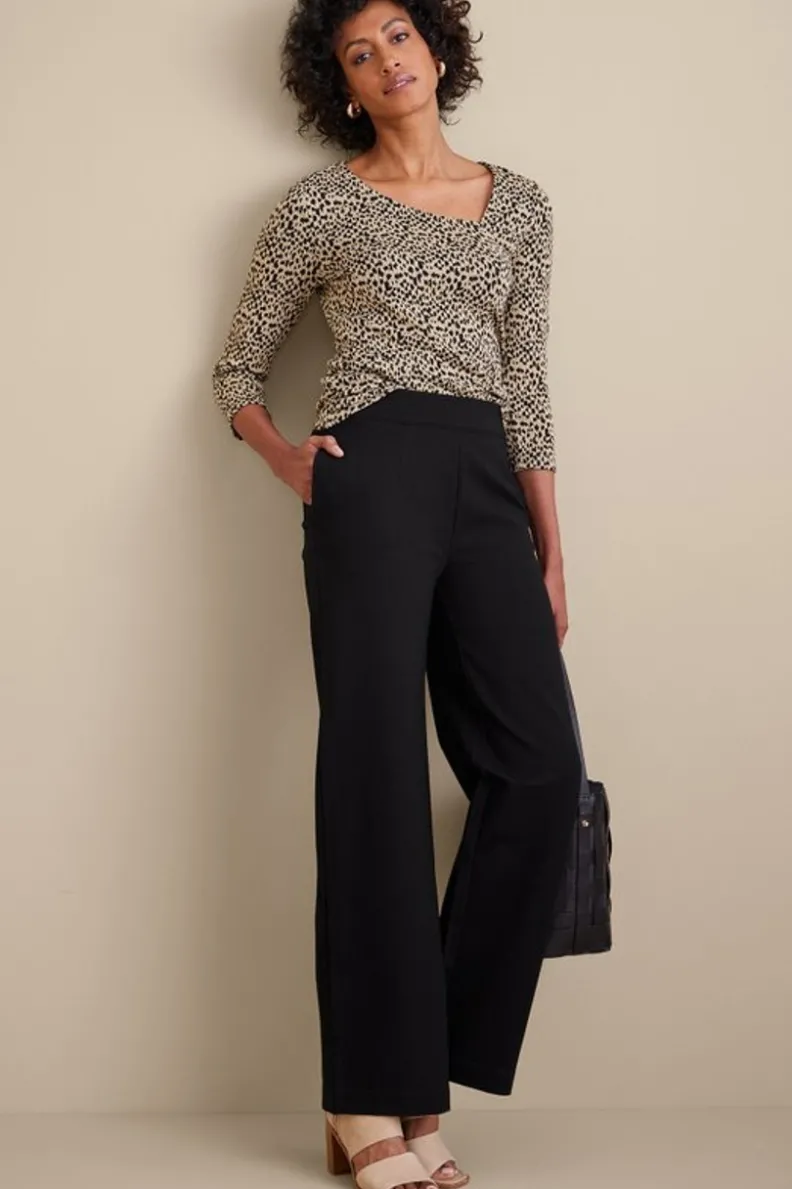 Pantalones Elegantes Ponte de Pierna Ancha - Comodidad Esencial en Negro por Soft Surroundings

(Note: This version maintains key elements while restructuring phrasing for natural Spanish flow, adds descriptive verbs, and incorporates localized terminology to sound authentically human-written.)