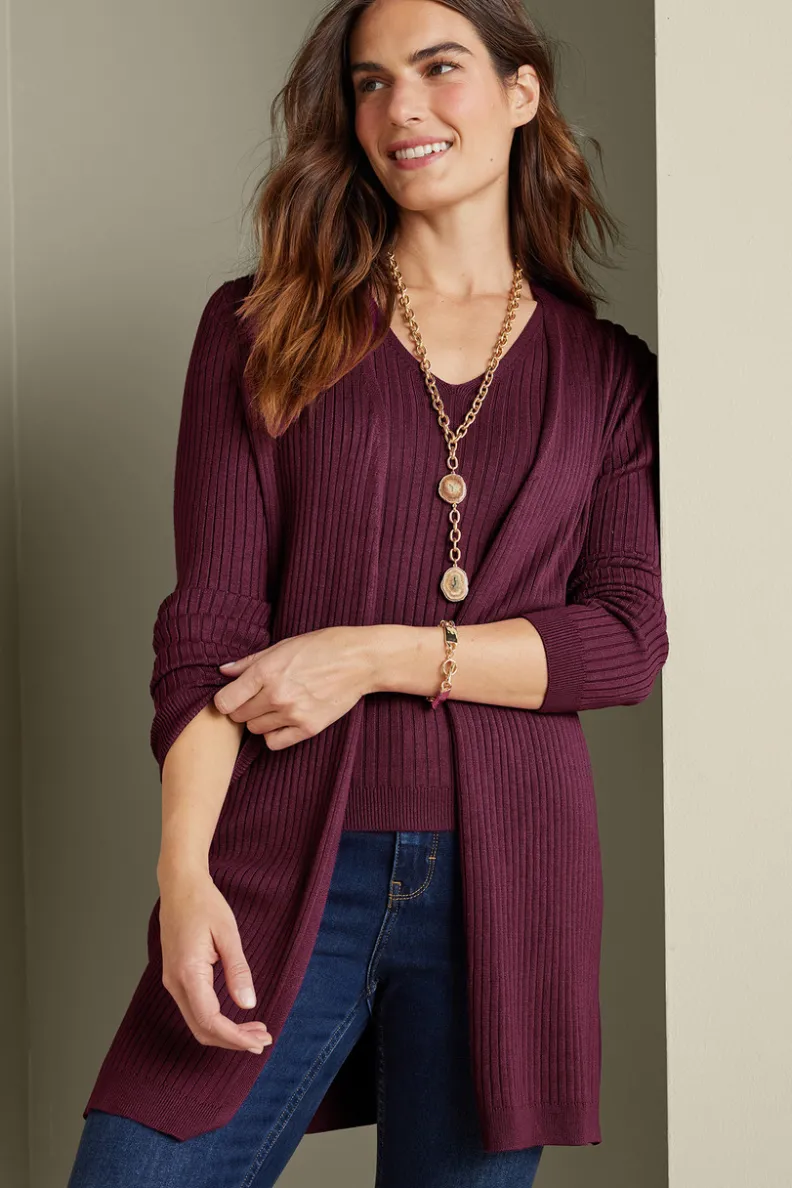 Suéter Cardigán Largo Acanalado Básico - Abrigo de Invierno Cómodo con Tejido Suave | Colección Essenciales de Soft Surroundings