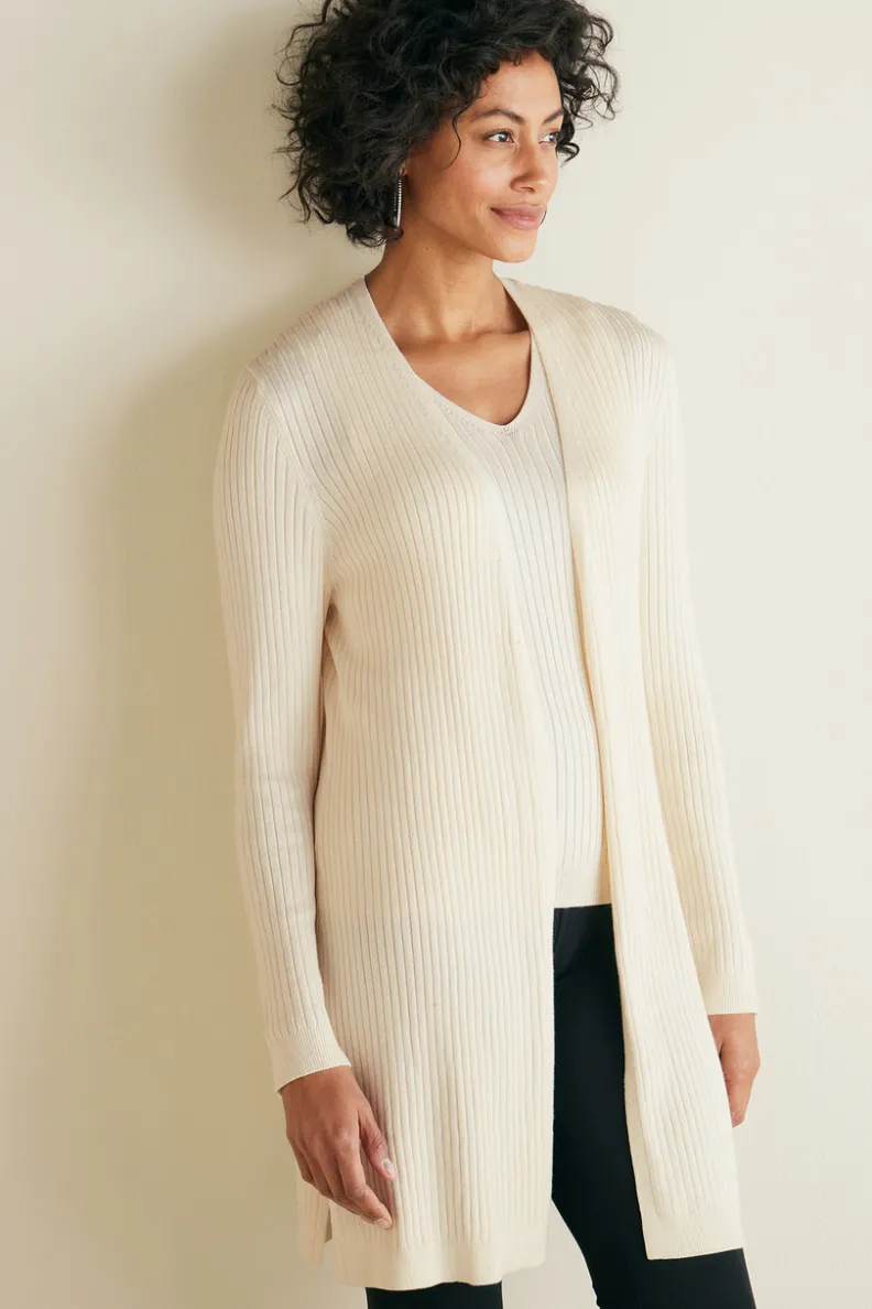 Suéter Cardigán Largo Acanalado Básico - Abrigo de Invierno Cómodo con Tejido Suave | Colección Essenciales de Soft Surroundings