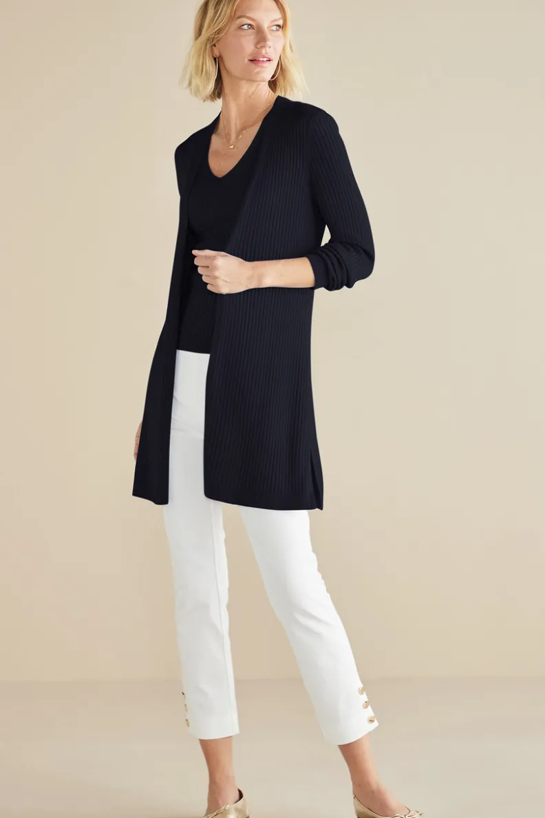 Suéter Cardigán Largo Acanalado Básico - Abrigo de Invierno Cómodo con Tejido Suave | Colección Essenciales de Soft Surroundings