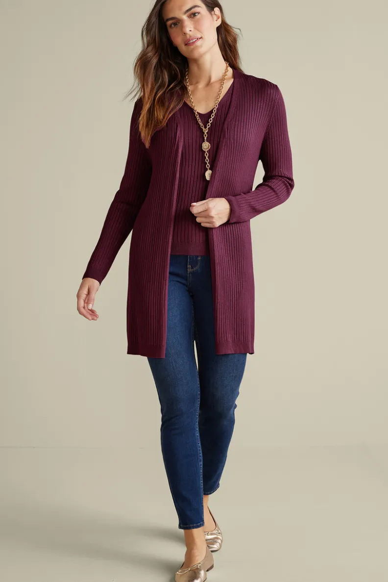 Suéter Cardigán Largo Acanalado Básico - Abrigo de Invierno Cómodo con Tejido Suave | Colección Essenciales de Soft Surroundings
