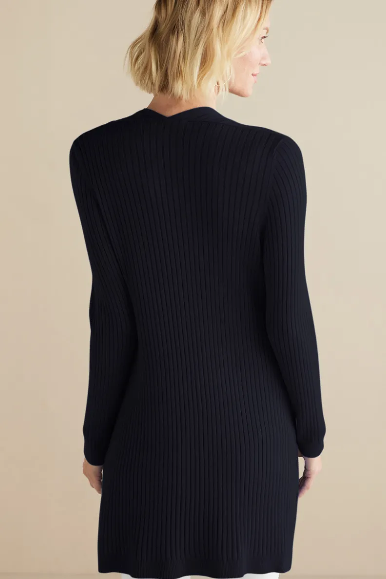 Suéter Cardigán Largo Acanalado Básico - Abrigo de Invierno Cómodo con Tejido Suave | Colección Essenciales de Soft Surroundings