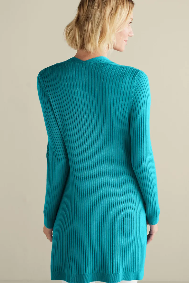 Suéter Cardigán Largo Acanalado Básico - Abrigo de Invierno Cómodo con Tejido Suave | Colección Essenciales de Soft Surroundings