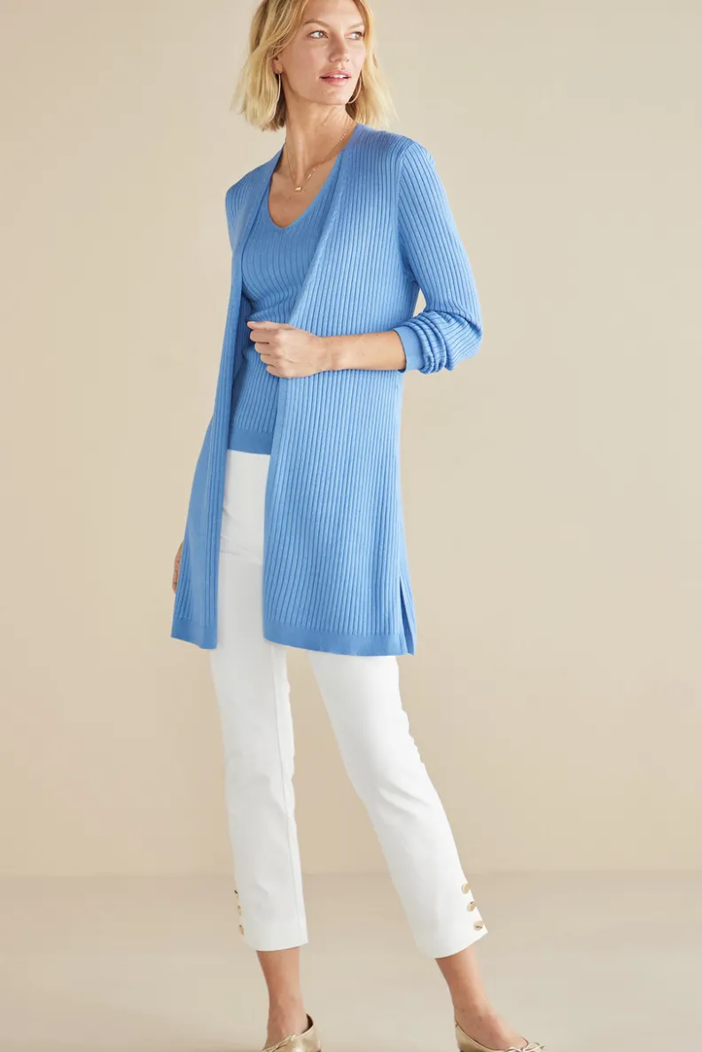 Suéter Cardigán Largo Acanalado Básico - Abrigo de Invierno Cómodo con Tejido Suave | Colección Essenciales de Soft Surroundings