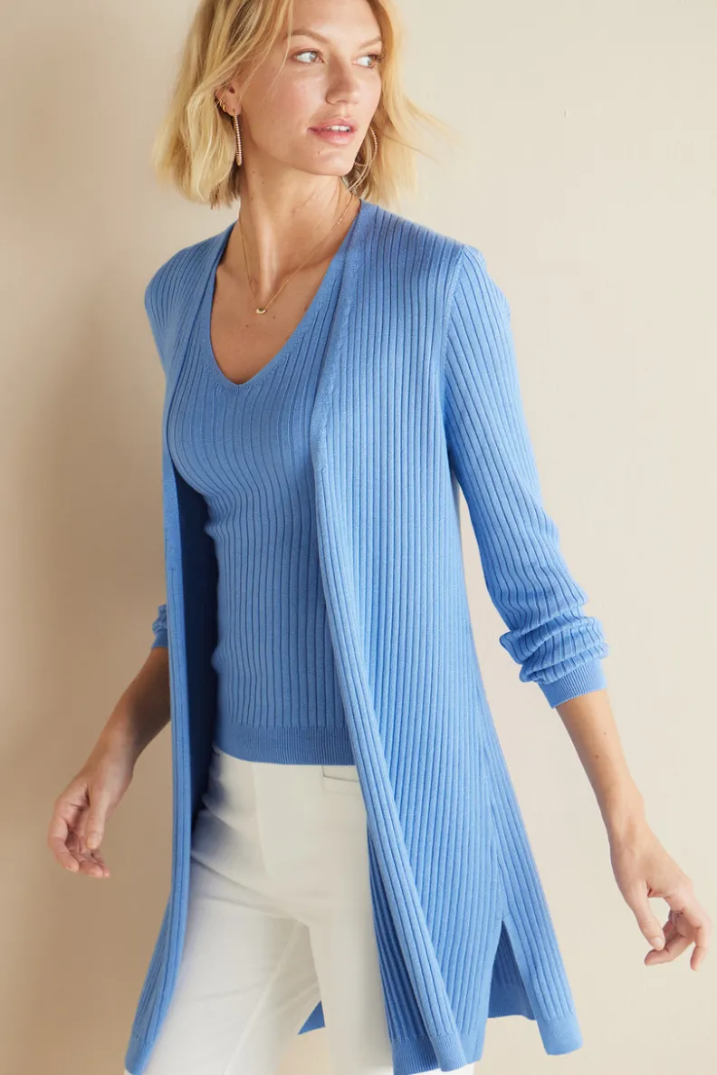 Suéter Cardigán Largo Acanalado Básico - Abrigo de Invierno Cómodo con Tejido Suave | Colección Essenciales de Soft Surroundings