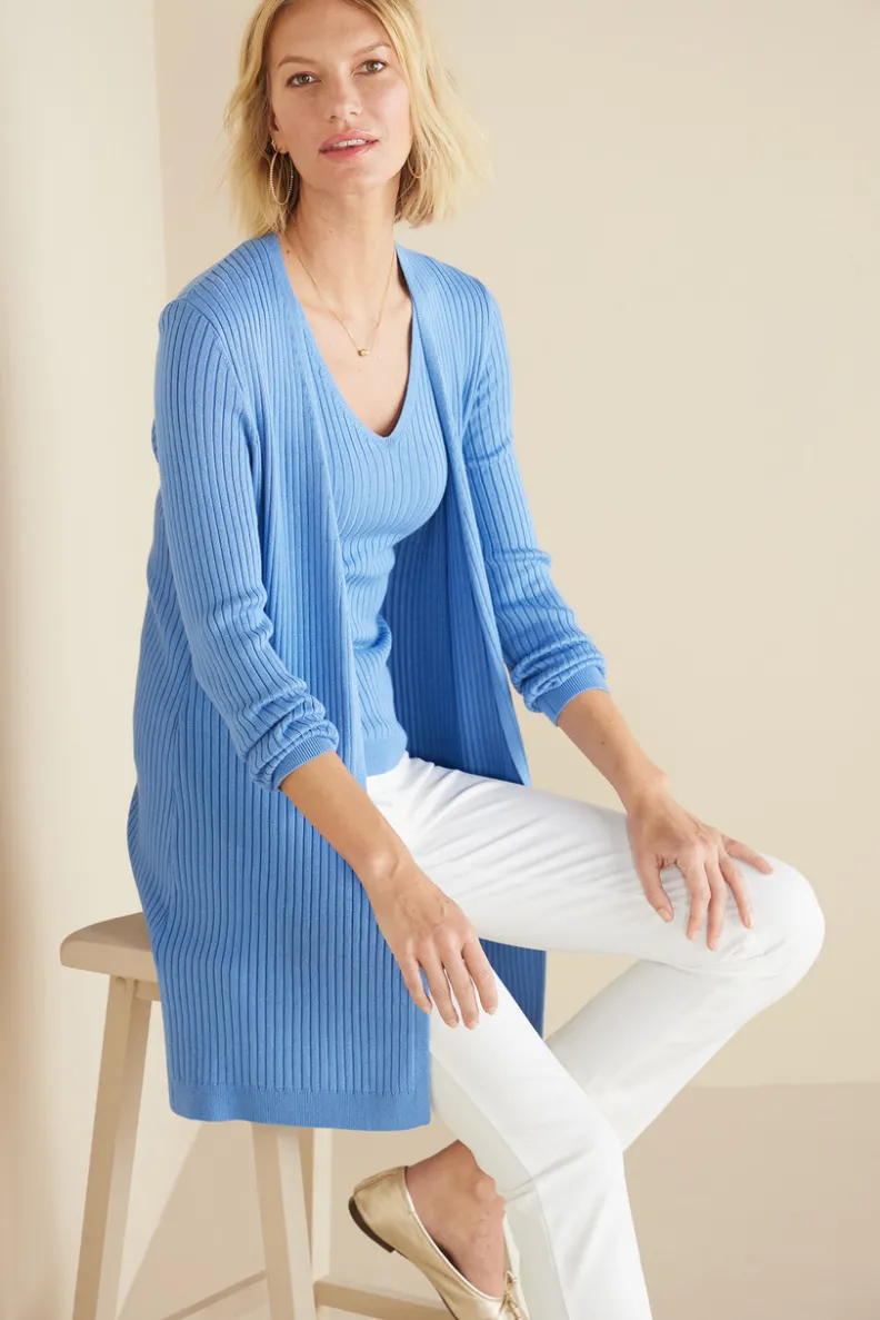 Suéter Cardigán Largo Acanalado Básico - Abrigo de Invierno Cómodo con Tejido Suave | Colección Essenciales de Soft Surroundings