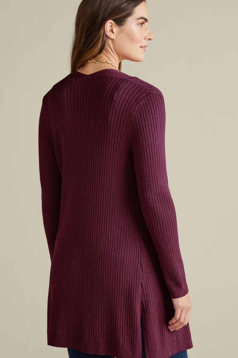 Suéter Cardigán Largo Acanalado Básico - Abrigo de Invierno Cómodo con Tejido Suave | Colección Essenciales de Soft Surroundings